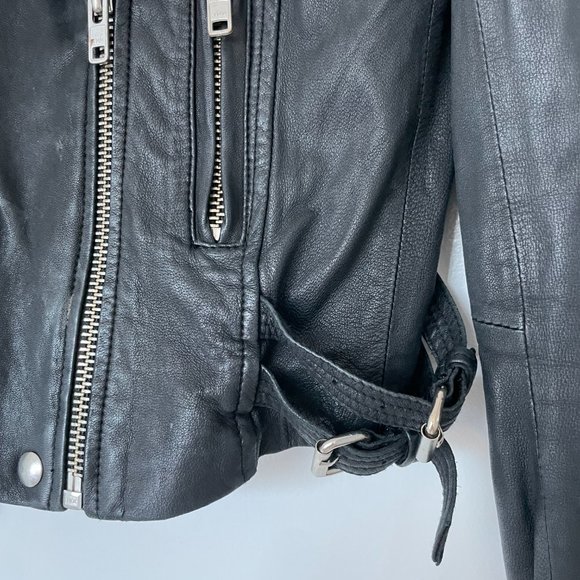 IRO Ashville Women's Black Biker Lamb Leather Jacket Zipper Waist Belt Buckles - Picture 6 of 7